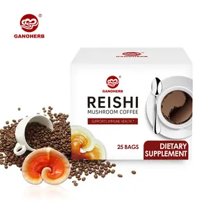 Ganoherb Reishi Mushroom Coffee Mix, Organic Instant Ganoderma Cafe Natural Ganoderma Lucidum Lingzhi Black Coffee for Stress Relief Better Focus Immune Support, Mix Flavor No Sugar 25 Bag