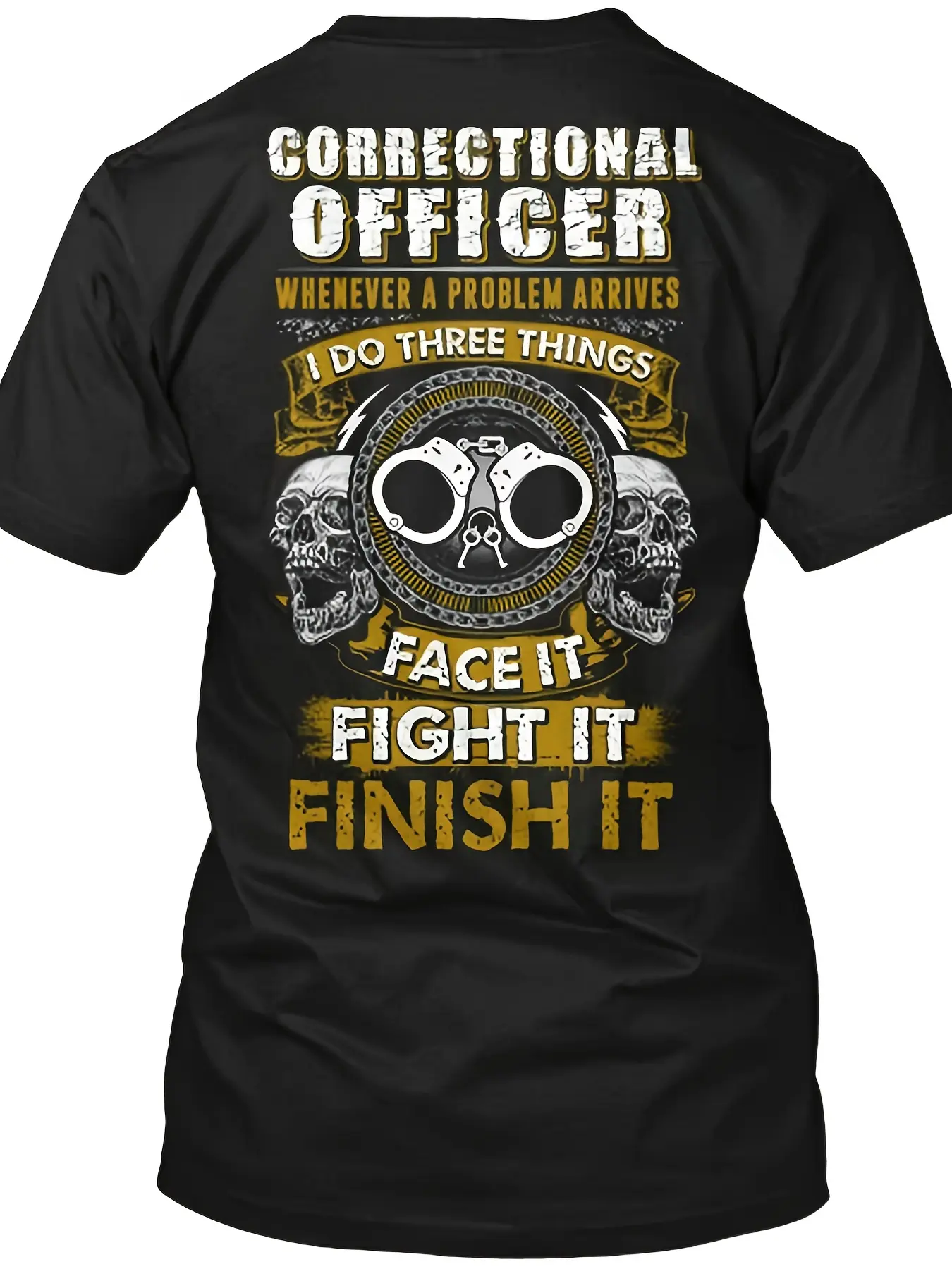 Correctional Officer Face It Fight It End It Skull Printed T Shirt All-Season Humor Men'S T-Shirt Design Print Men'S T-Shirt Round Neck Short Sleeve T-Shirt Soft Breathable T-Shirt Machine Washable