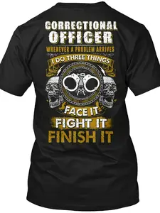 Correctional Officer Face It Fight It End It Skull Printed T Shirt All-Season Humor Men'S T-Shirt Design Print Men'S T-Shirt Round Neck Short Sleeve T-Shirt Soft Breathable T-Shirt Machine Washable