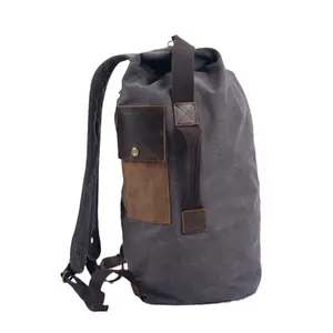 Muchuan Vintage Canvas Backpack Large Capacity Cylinder Backpack Student School Bag Sports Basketball Travel Gym Bag