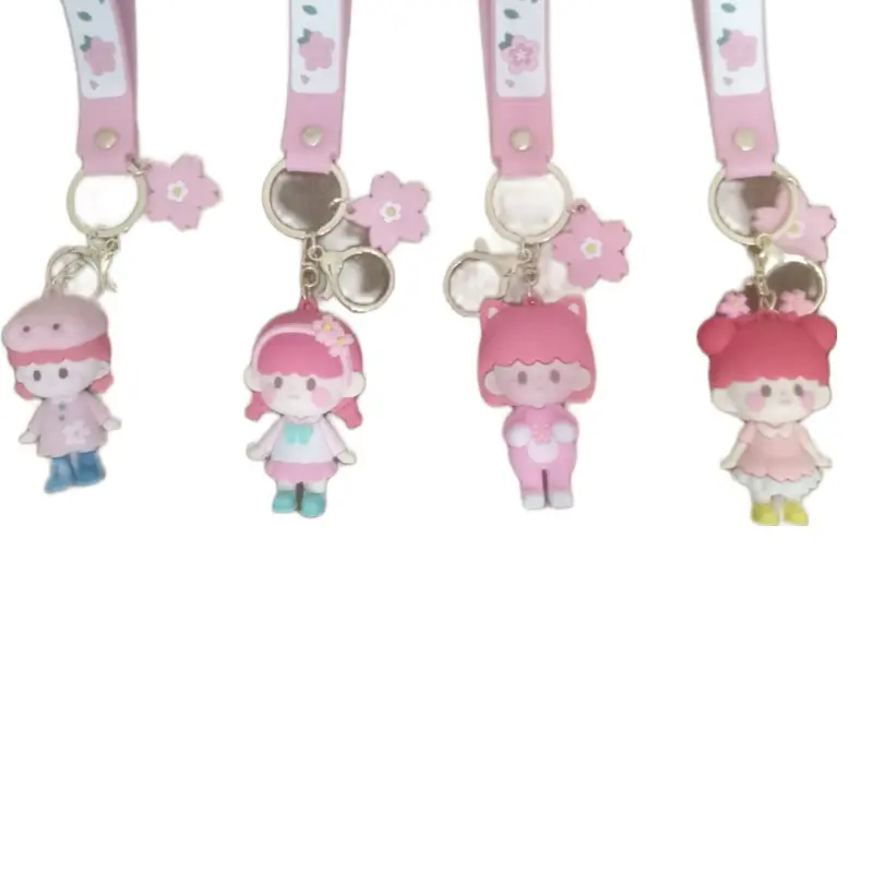 Sakura Girl Silicone Keychain with Attached Strap, Fashion Accessory for Daily Use