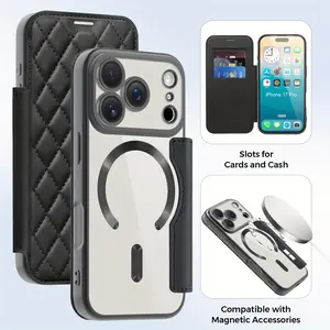 Phone Case - 3pcs [1 Phone Cover with 2 Clear Screen Protectors] Flip Phone Cover, Complete Protection Anti-Drop Faux Leather Cover Compatible with for iphone 17 Pro Max 17 Pro 17 Air 17, Featuring a Transparent Magnetic Design