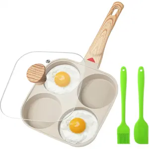Egg Pan, 4-Cup Egg Frying Pan with Lid, Nonstick Aluminium Alloy Egg Cooker for Breakfast, Pancake, Burger, Sandwiches, Suitable for Gas Stove & Induction Cookware (White)