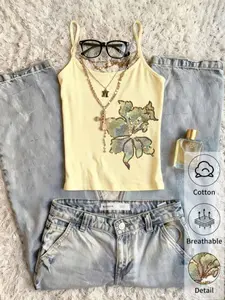 Women's Floral Embroidery Sequins Slim Fit Strapless Top, Y2K Style Short Waist Design, High Elastic Cotton Fabric, All Seasons Wear