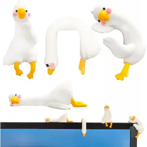 4 PCS White Resin Goose Figurines - Home Decor Statues for Computer Monitor, Desk, Car Dashboard