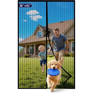 Magnetic Screen Door - 38.0'' x 82.0'' Retractable Screen Door Mesh for Entry Door or Sliding Door, Pet & Kid Friendly, Hands-Free Closure Keeps Bugs Out & Lets Breeze in, Stripe Black