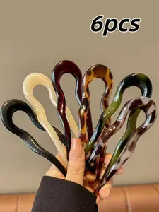 6pcs U-Shaped Hair Pins, Hair Pin Set, Geometric Design for Women & Girls, Ideal for Daily Use, Travel, Festivals, Parties, Work, School