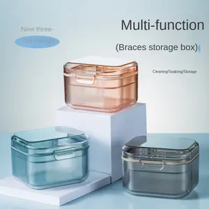2pcs Retainer Case – Waterproof Travel Holder for Invisalign/Dentures w/ Ventilation, Brush & Mirror