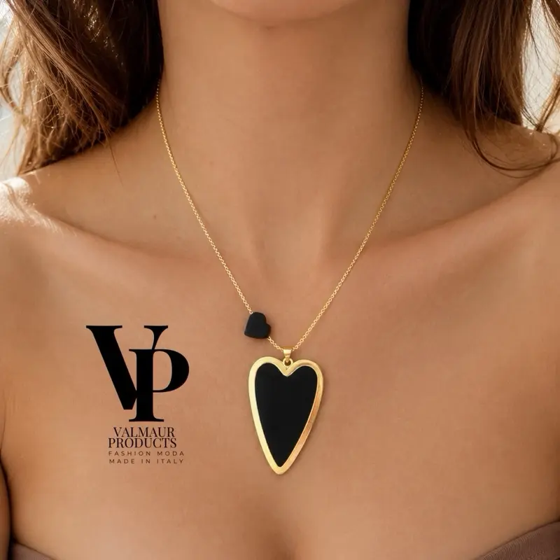 Valmaur Products Onyx Heart and azabache Pendant with Adjustable Chain