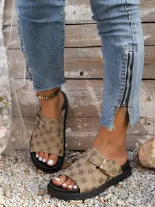 2026 New Summer Floral Pattern Sandals for Women, Vintage Buckle Thick Sole Slippers, Casual Outdoor Walking Shoes, All-Season Fashion Footwear