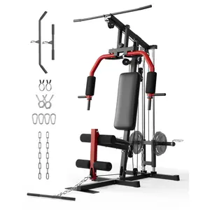 Multifunctional Home Gym Equipment with Lat Pulldown & Leg Press , 300LB Max Capacity Workout Station for Full Body Strength Training, Fits 1" & 2" Weight Plates (Plates Not Included)