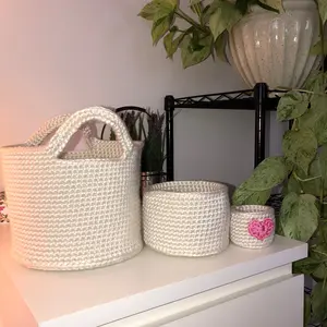 Handmade Acrylic Crocheted Basket Trio for Home Organization and Room Decor big  little