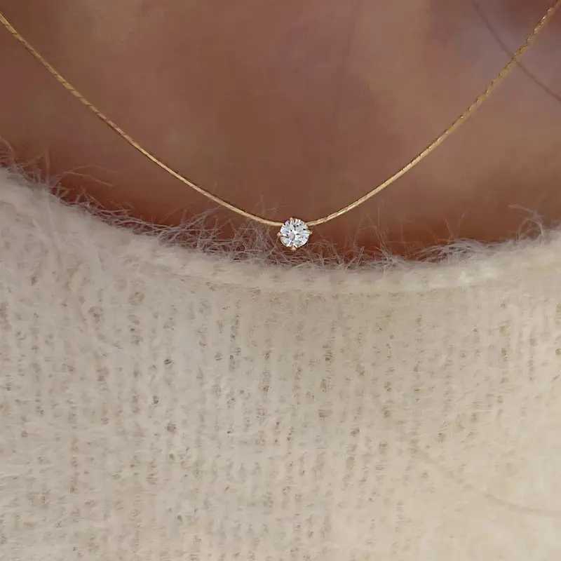 Elegant Cubic Zirconia Necklace for Women, Cz Bling, Stylish Stainless Steel Chain Single-Stone Necklace, Perfect for Daily Wear & Commuting, Versatile Fashion Jewelry Accessory, Exquisite Jewelry Gift, Decorative Accessory Necklace
