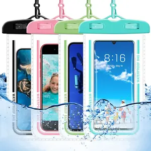 2 pack 7.2 inch underwater waterproof phone pouch, IPX8 waterproof phone case with lanyard, multicolor waterproof case for iPhone 16 15 14 13 12 11 x XR Pro Max Galaxy phone must haves for Hawaii rowing boat for  Songkran beach adventures phone charm
