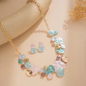 Blue Enamel Petal Jewelry Set – Necklace, Ring & Earrings, Elegant Floral Gift for Her