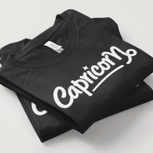 Graffiti Zodiac T-Shirt Capricorn Bold Street-Style Astrology Tee Soft Black Cotton Unisex Crewneck Short Sleeve Top Menswear Big Sun White Streetwear Shortsleeve - Tropical, Tshirt