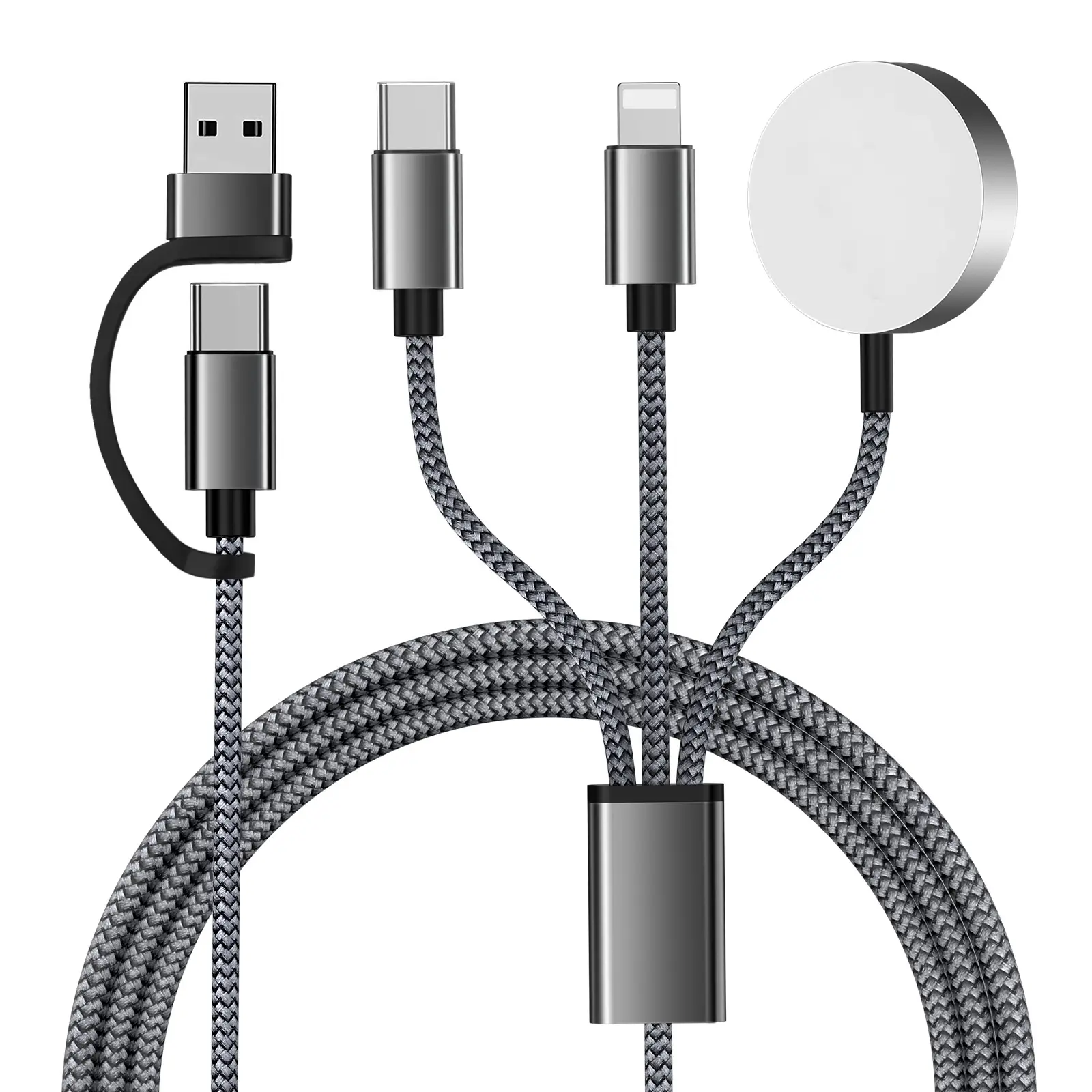 3 in 2 USB C Charger Cable, 1 Count Multi Wireless Charger Compatible with iWatch Ultra/SE/10,9,8,7,6,5,4,3,2,1 and iPhone 16,15,14,13,12,11,Galaxy S2
