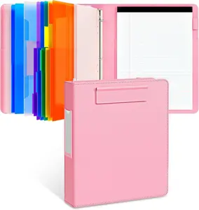 Joycat 3 Ring Binder Clipboard with Storage,12.4"X10.2"Magnetic Clipboard Folder with 5 Expandable Folders,Refillable Lined Notepad (11" X 8.5"),Ideal for School Office Nursing(Pink)