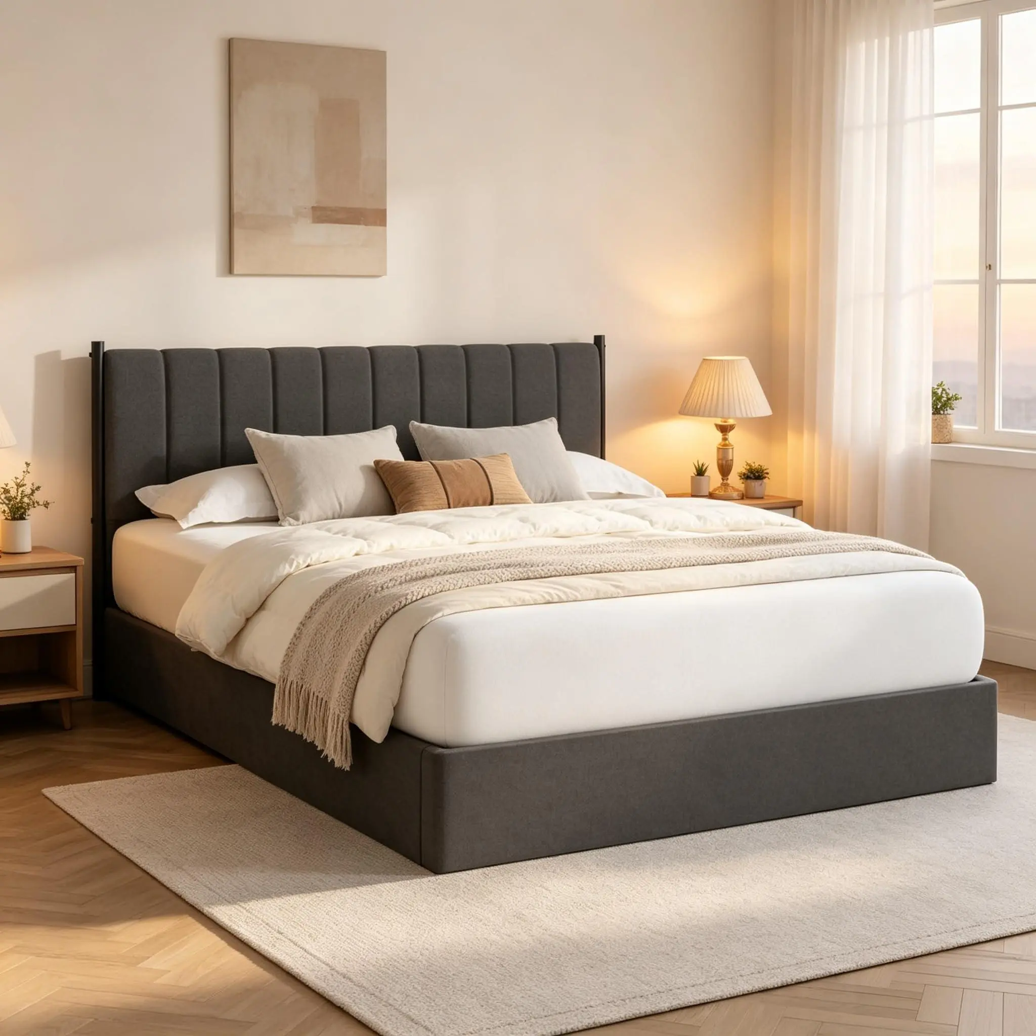 GAOMON King Bed Frame, King-Size Lift-Up Storage Bed with Hydraulic Mechanism