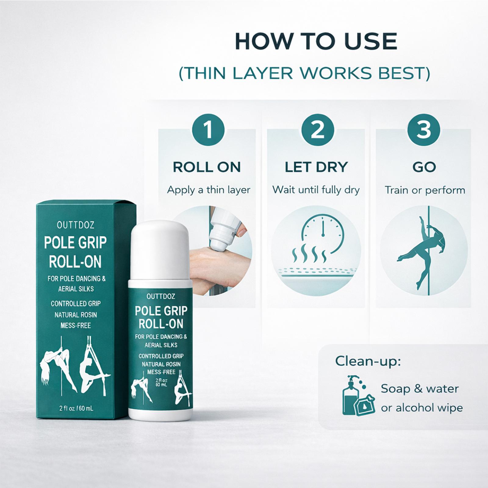 OUTTDOZ Pole Grip Roll-On, Natural Rosin Controlled Grip for Pole Dancing & Aerial Silks, for Hands, Legs & Body Contact, Non-Slip, 2 fl oz (60 mL) OUTTDOZ Pole Grip Roll-On, Natural Rosin Controlled Grip for Pole Dancing & Aerial Silks, for Hands, Legs & Body Contact, Non-Slip, 2 fl oz (60 mL)