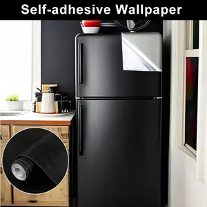 Black Fridge Stickers, Contact Paper, Peel-And-Stick Wallpaper, Textured Matte Solid Color Self-Adhesive Wallpaper, Removable, Suitable for Cabinets, Kitchens, Wardrobes, Walls, Drawers, Tables, Nightstands