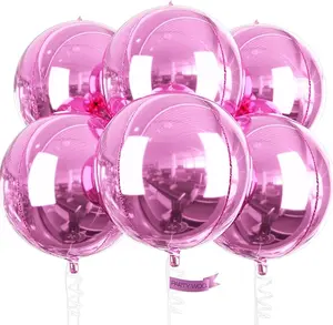 PartyWoo Pearl Pink Foil Balloons 6pcs 22 Inch Large Round Foil Big Giant 4D Jumbo Inflatable Mirror Ball Mylar Balloons for Baby Shower Birthday Gender Reveal Tea Princess Party Decorations