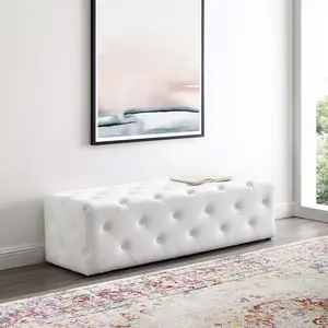 Modway Amour 60" Tufted Button Entryway Faux Leather Bench in White