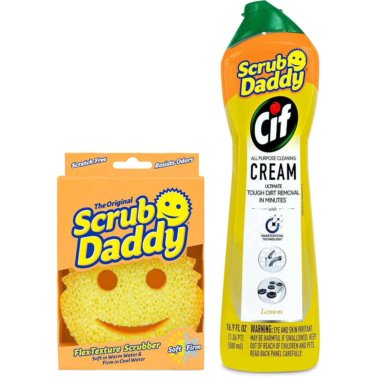 Scrub Daddy Sponges & Cif All Purpose Cleaner, Lemon - Non Scratch Sponges for Kitchen + Bathroom - Scrubber and Multipurpose Cleaner Cream - Cleaning Supplies Kit