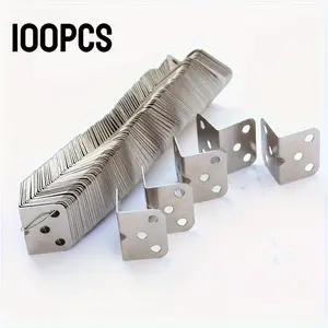 100pcs Stainless Steel L-Shaped Corner Code 90 Degree Laminated Furniture Plate Hardware Right Angle Bracket Cabinets Plate Bracket