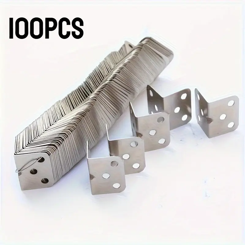 100pcs Stainless Steel L-Shaped Corner Code 90 Degree Laminated Furniture Plate Hardware Right Angle Bracket Cabinets Plate Bracket