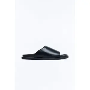 Minimal Faux Leather Slip On Slide - Black