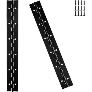 2-Pack 12-Inch Black Stainless Steel Heavy Duty Continuous & Piano Hinge, 2" Open Width Piano Boat Hinges, with Pre-Drilled Holes and Screws, Ideal for Piano Cabinets and Wooden Box
