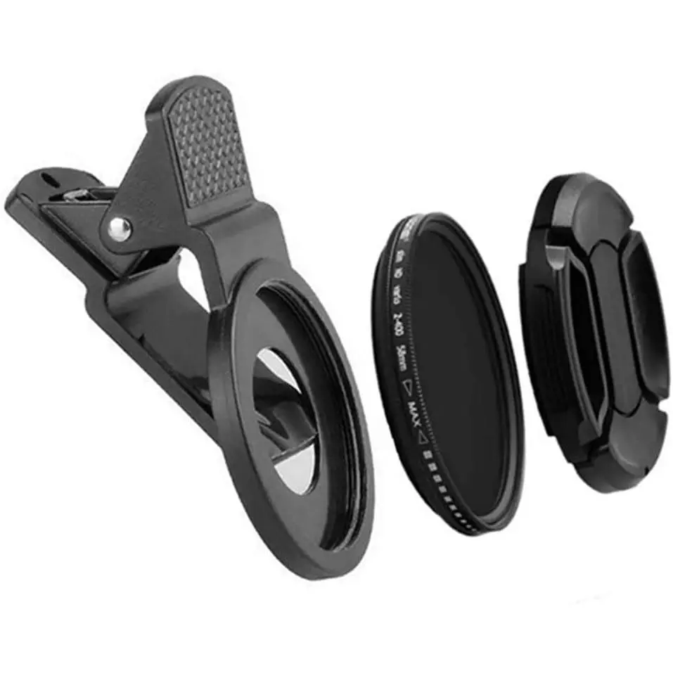 Phone Camera Lens, 37mm Clip-on ND 2-400 Cell Phone Lens Adjustable Density Filter with Phone Clip for iPhone for Samsung Android Smartphones