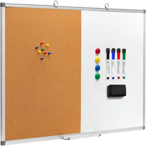 Cork Board  Dry Erase Board Combo, 36 x 24 Inches Lage Whiteboard and Bulletin Board Combination, Aluminum Frame Vision Board with 4 Dry Erase Markers, 4 , Eraser and Push Pins