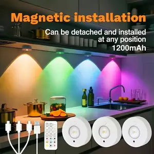 3-Pack Rechargeable RGB LED Lights, Wireless Installation, Motion Sensor & Remote Control, Wall Lighting Fixtures, Night Mode, Decorative Night Light