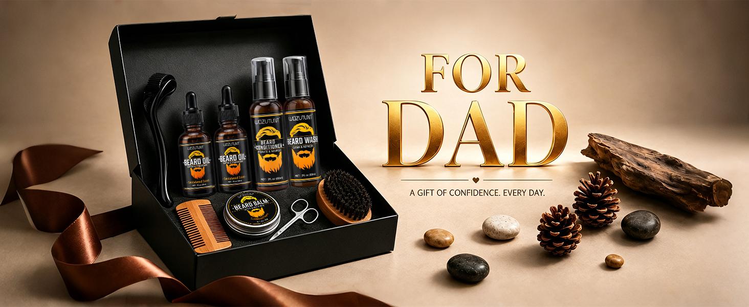 Beard Kit for Men Grooming & Care W/Beard Wash,3 Packs Beard Oil Beard Balm Leave-in Conditioner Premium Father's Day Gift