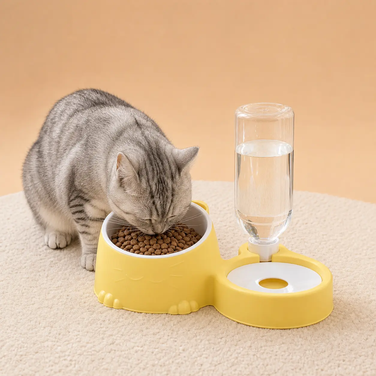 2-in-1 Double Automatic Pet Feeder & Self-Watering Station, Gravity-Fed Slow Feeder Non-Slip Bowl Set with Water Bottle, Small-Medium Dog & Cat Essentials (Animal Drinking Water Bowl Included)