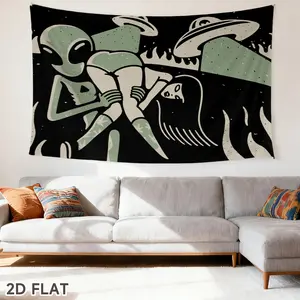 1pc Flame Tapestry Wall Hanging - Horizontal -Themed Wall Decor with Spaceship & Flame, Durable Decorative Tapestry Fabric Suitable for Bedroom, Living Room, Office, Party Decor - Modern Home Decor for Sci-Fi Room Aesthetics