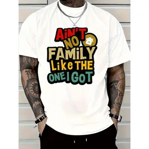 Men'S Graphic T-Shirt - Ain'T No for family Like The One I Got | Colorful Text Print In Red, Yellow, Green, Brown, Black On White, Heavyweight 100% Crewneck Tee For Family Gatherings, Casual Attire, Machine Washable, Short Sleeve, All-Season
