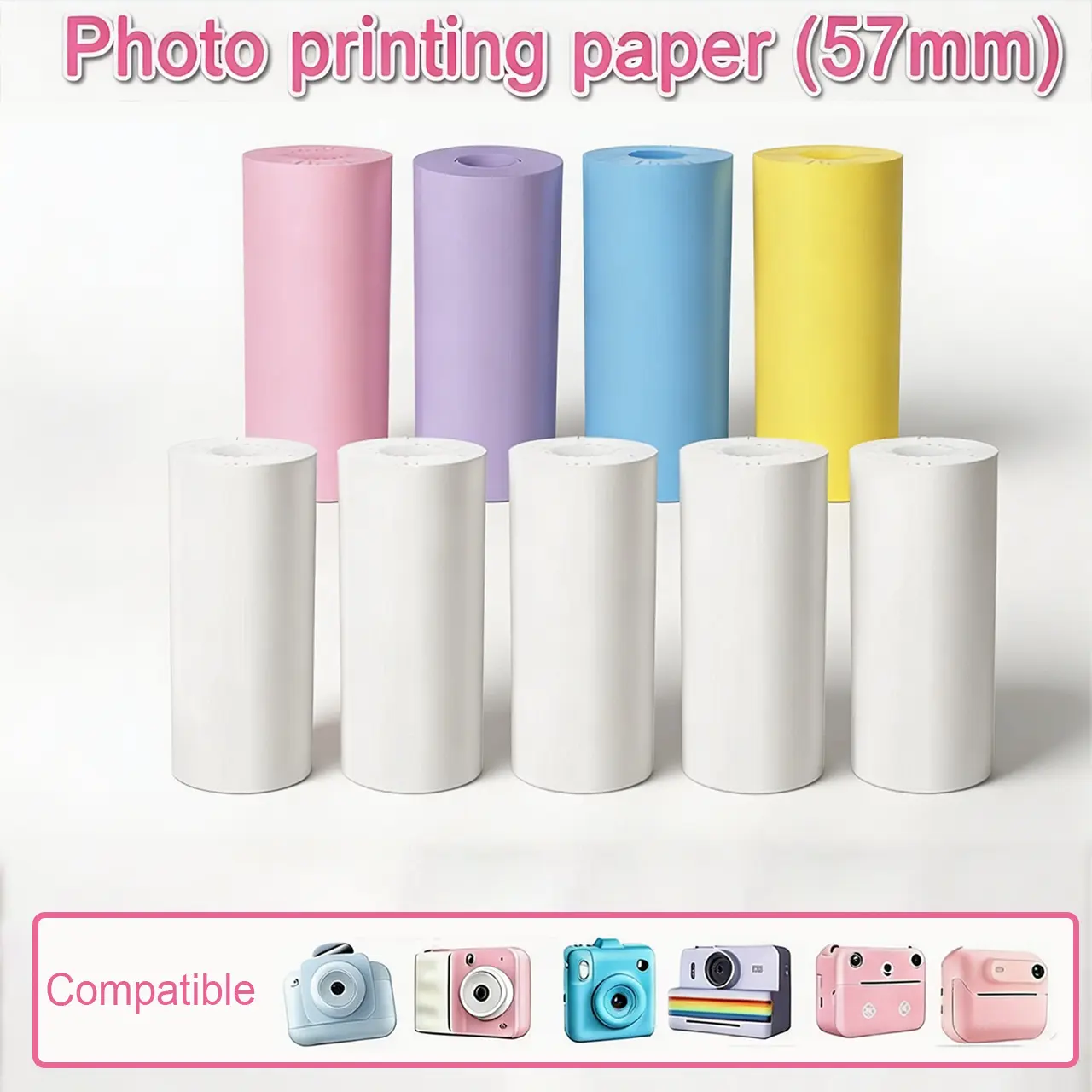 Thermal Photo Paper Roll (9/18 Rolls Option), 57mm Wide, Smooth Single-Sheet Feeding, Compatible with Most Portable Mini Print Cameras & Mini Printers, Ideal for Students’ Notes & DIY Scrapbooks