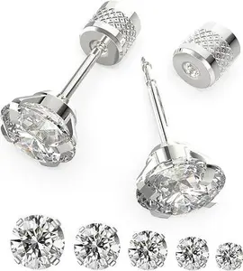 5 Pairs Push-in Flat Back Stud Earrings Hypoallergenic Surgical Stainless Steel Cubic Zirconia Earrings Studs Set Multi-Pack, Stud Earrings for Women Men Trendy Cartilage Stud Earrings