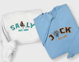 Jack and Sally Embroidered Sweatshirt, The Nightmare Before Christmas, Cartoon, Couple Shirt, Jack Skellington, Christmas Town ECL233-235