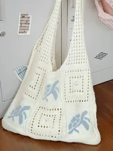 Vintage Blue Turtle Knitted Tote Bag for Women
