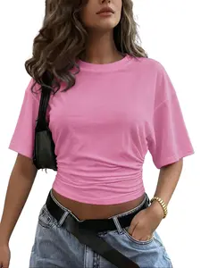 New heavy cotton T-shirt, American retro distressed charcoal black solid color crew neck top, loose oversized unisex clothing