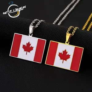 New Hip-Hop Retro Canadian Flag Pendant Necklace | Hip-Hop Style | Retro Style | Couple Style | Ethnic Style | Fashion Accessory | Holiday Gift |