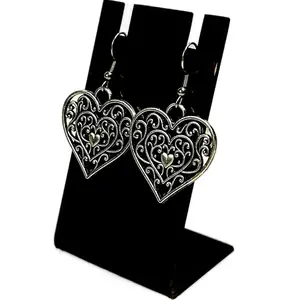 Classic Statement Filigree Heart Earrings with Intricate and Elegant Design for Women's Fashion