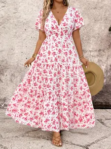 Plus Size Floral Long Dress, Slimming and Romantic Atmosphere, Perfect for Vacation Wear, Stylish and Comfortable Fashion