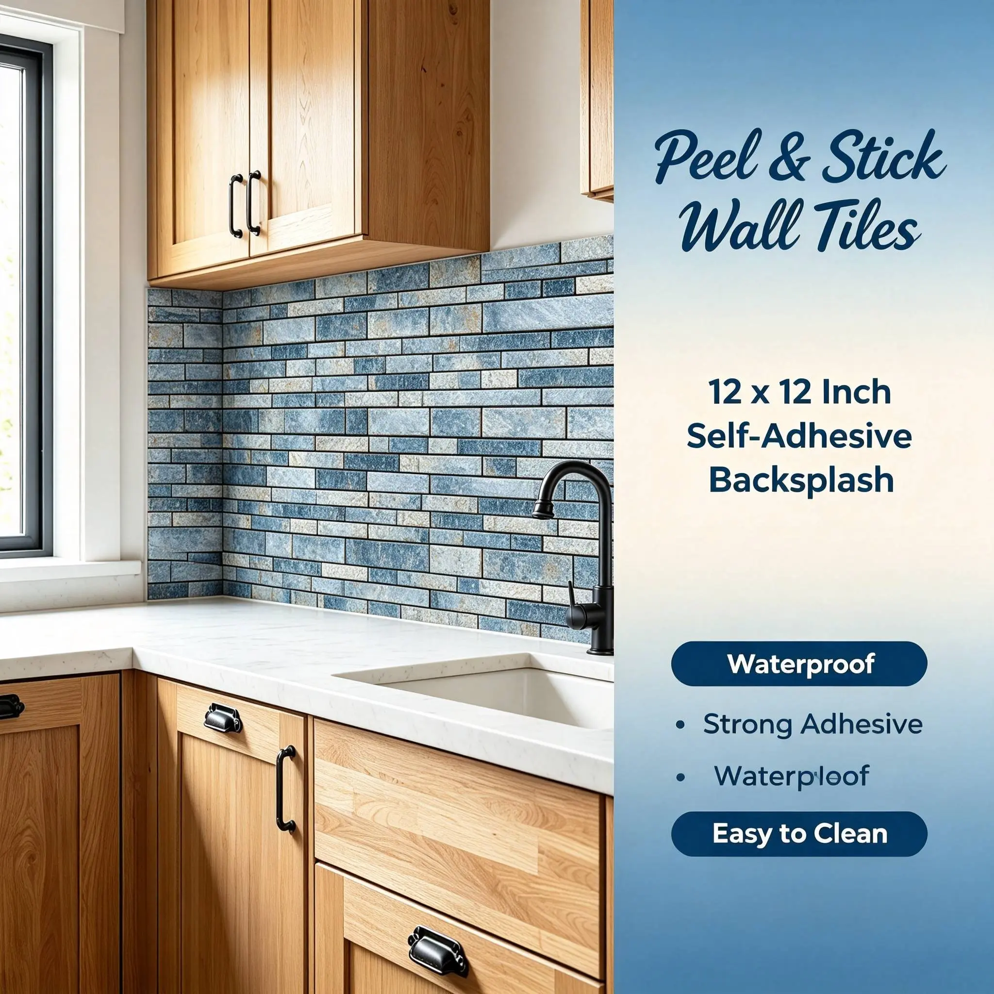 MOONFUN Modern 3D Stone Texture Peel and Stick Wall Tiles, 10-Pack 12×12in Enhanced Thickness Self-Adhesive Vinyl Backsplash Stickers, Waterproof, Strong Hold, Residue-Free Removal, Easy DIY Kitchen Decor Accent