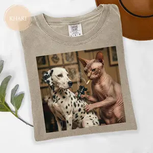 Funny Cat Shirt, Dalmatian Tattoo Dog Shirt, Sphynx Cat, Dog Tattoo Meme, Funny Viral Shirt, Parody Tattoo Shirt, Comfort Colors