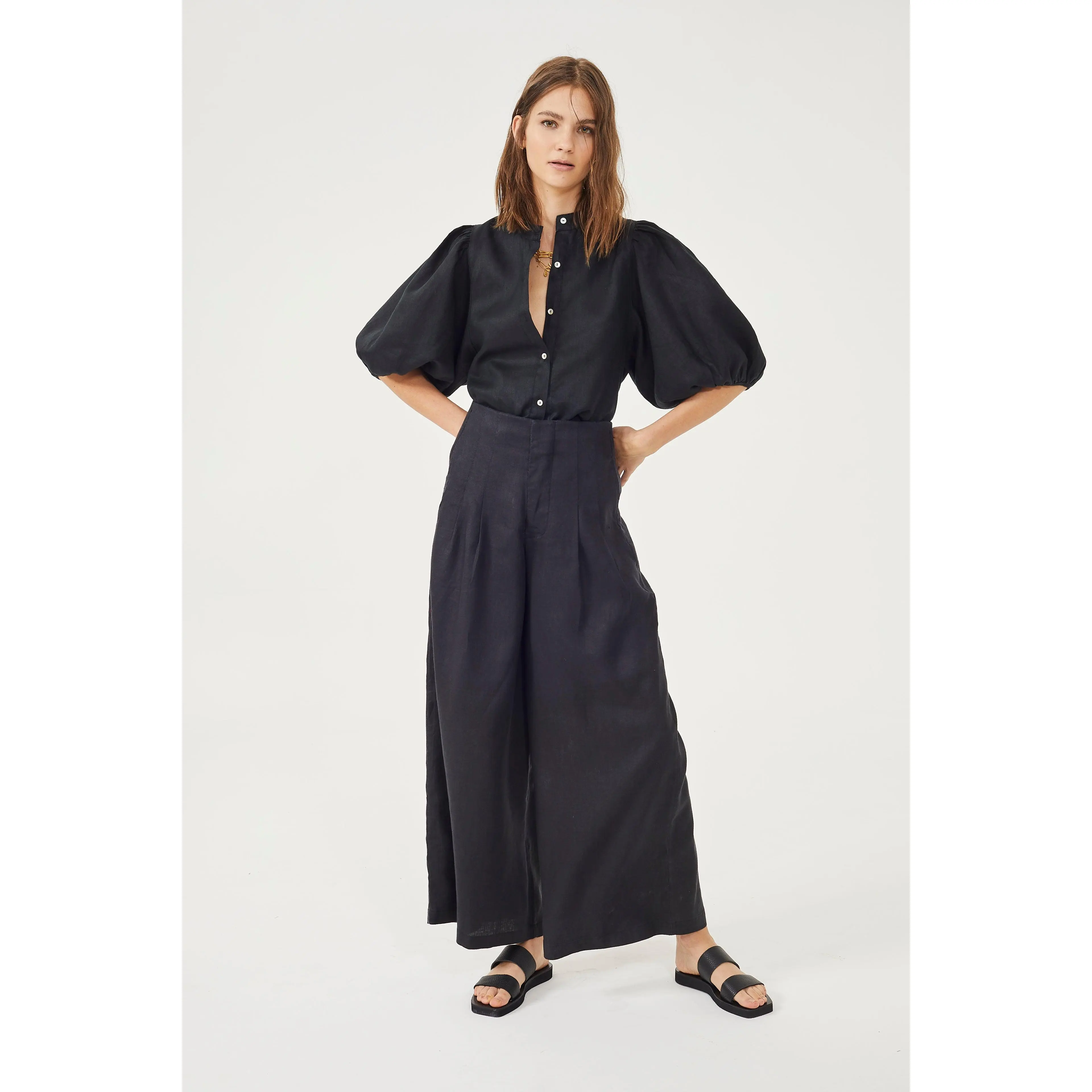 Culotte Linen Pants - Black